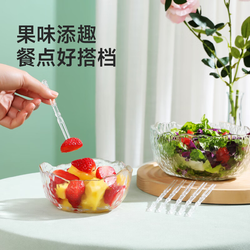 美丽雅水果叉100支 一次性叉子食品级 儿童甜品蛋糕果盘小签子